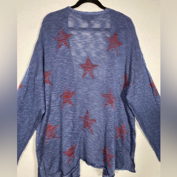 Lane Bryant blue open-front cardigan with red stars size 26/28 - Picture 10 of 12